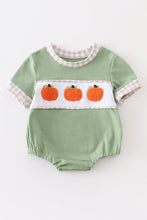 Load image into Gallery viewer, Green plaid french knot pumpkin boy bubble
