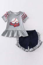 Load image into Gallery viewer, Grey baseball applique ruffle girl set
