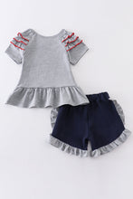 Load image into Gallery viewer, Grey baseball applique ruffle girl set
