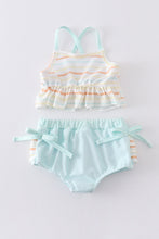 Load image into Gallery viewer, Multicolored stripe two piece girl swimsuit
