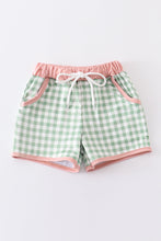 Load image into Gallery viewer, Green plaid boy swim trunks
