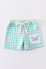 Load image into Gallery viewer, Green plaid crab embroidery boy swim trunks
