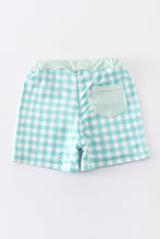 Load image into Gallery viewer, Green plaid crab embroidery boy swim trunks
