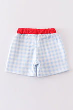 Load image into Gallery viewer, Patriotic plaid flag embroidery boy swim trunks
