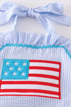 Load image into Gallery viewer, Blue patriotic flag applique seersucker one-piece girl swimsuit
