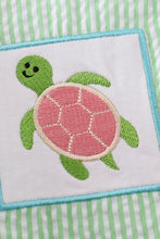 Load image into Gallery viewer, Green seersucker turtle embroidery boy swim trunks
