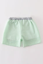 Load image into Gallery viewer, Green seersucker turtle embroidery boy swim trunks
