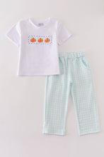 Load image into Gallery viewer, Blue plaid pumpkin embroidery boy set
