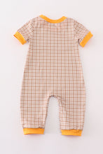 Load image into Gallery viewer, Brown plaid turkey french knot boy romper
