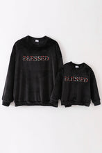 Load image into Gallery viewer, Black velvet blessed embroidery mom&amp;me sweatshirt
