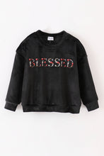 Load image into Gallery viewer, Black velvet blessed embroidery mom&amp;me sweatshirt
