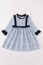 Load image into Gallery viewer, Blue floral print ruffle girl dress
