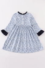 Load image into Gallery viewer, Blue floral print ruffle girl dress
