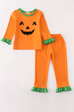 Load image into Gallery viewer, Orange halloween embroidery girl pajamas set
