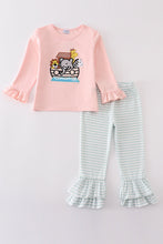 Load image into Gallery viewer, Pink noah&#39;s ark embroidery stripe girl set
