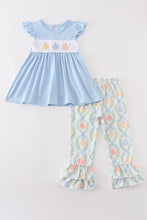 Load image into Gallery viewer, Blue pumpkin embroidery girl ruffle pants set
