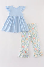 Load image into Gallery viewer, Blue pumpkin embroidery girl ruffle pants set
