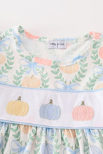 Load image into Gallery viewer, Blue pumpkin embroidery ruffle dress
