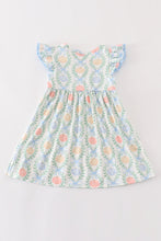 Load image into Gallery viewer, Blue pumpkin embroidery ruffle dress
