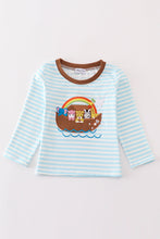 Load image into Gallery viewer, Blue stripe noah&#39;s ark animal applique boy top
