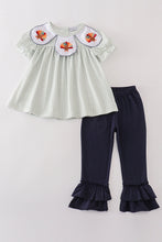 Load image into Gallery viewer, Sage turkey embroidery gingham girl set
