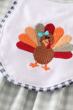 Load image into Gallery viewer, Sage turkey embroidery gingham girl set
