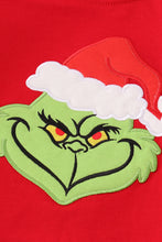 Load image into Gallery viewer, Red christmas grinch applique boy pajamas set
