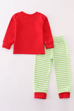 Load image into Gallery viewer, Red christmas grinch applique boy pajamas set
