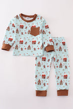 Load image into Gallery viewer, Blue christmas gingerbread boy pants set
