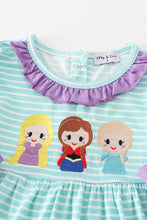 Load image into Gallery viewer, Green stripe princess embroidery girl dress
