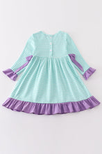 Load image into Gallery viewer, Green stripe princess embroidery girl dress
