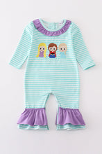 Load image into Gallery viewer, Green stripe princess embroidery girl romper
