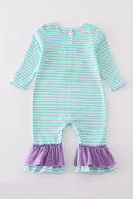 Load image into Gallery viewer, Green stripe princess embroidery girl romper
