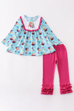 Load image into Gallery viewer, Blue princess embroidery ruffle girl set
