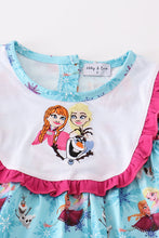 Load image into Gallery viewer, Blue princess embroidery ruffle girl set
