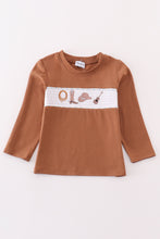 Load image into Gallery viewer, Brown dot smocked western embroidery boy top
