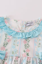 Load image into Gallery viewer, Blue floral print ruffle girl set
