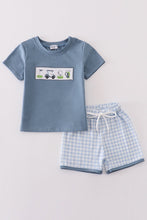 Load image into Gallery viewer, Blue golf embroidery smocked boy set
