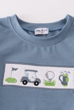 Load image into Gallery viewer, Blue golf embroidery smocked boy set
