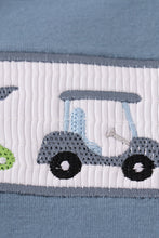 Load image into Gallery viewer, Blue golf embroidery smocked boy set
