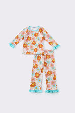 Load image into Gallery viewer, Orange floral ruffle girl pajamas set
