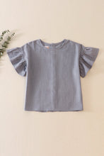 Load image into Gallery viewer, Blue ruffle linen girl top
