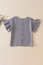 Load image into Gallery viewer, Blue ruffle linen girl top
