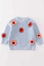 Load image into Gallery viewer, Blue floral hand-embroidery jumper sweater
