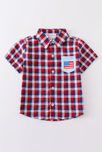 Load image into Gallery viewer, Premium Plaid patriotic flag button down boy shirt
