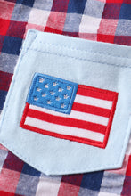 Load image into Gallery viewer, Premium Plaid patriotic flag button down boy shirt
