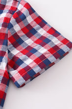 Load image into Gallery viewer, Premium Plaid patriotic flag button down boy shirt
