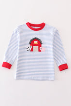 Load image into Gallery viewer, Premium red stripe farm applique boy top
