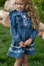 Load image into Gallery viewer, Blue Embroidered Ruffle Dress
