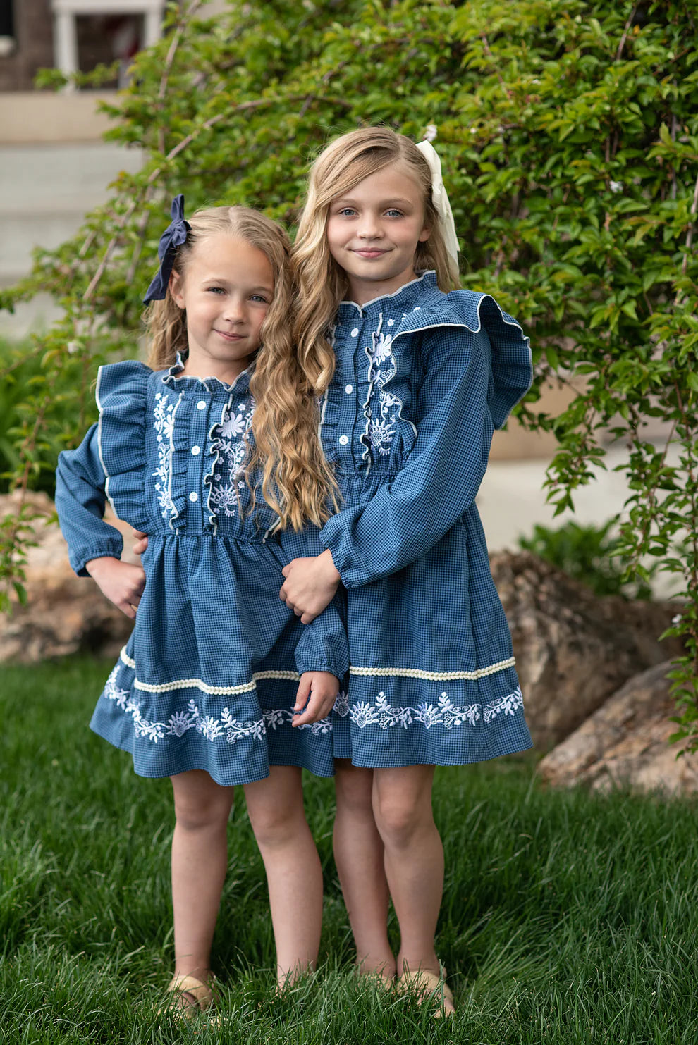 Blue Embroidered Ruffle Dress